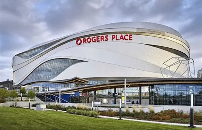 Arena advertising inside a Calgary community sports facility