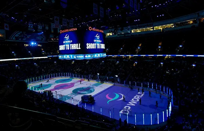 Arena advertising inside a Calgary community sports facility