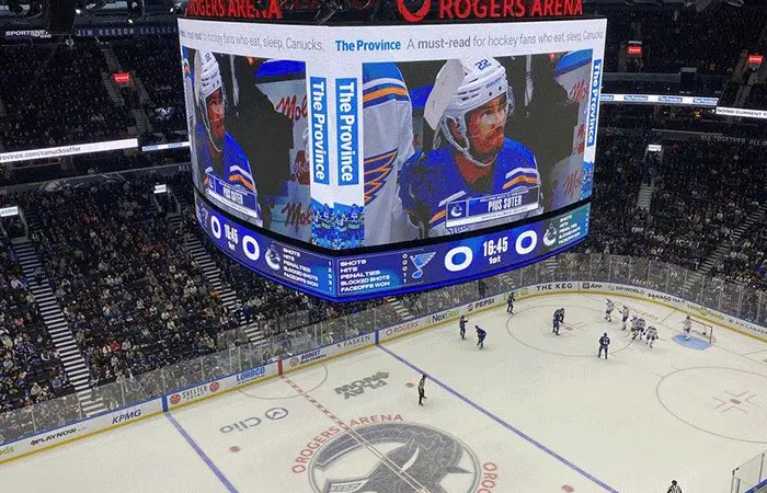 Arena advertising inside a Calgary community sports facility